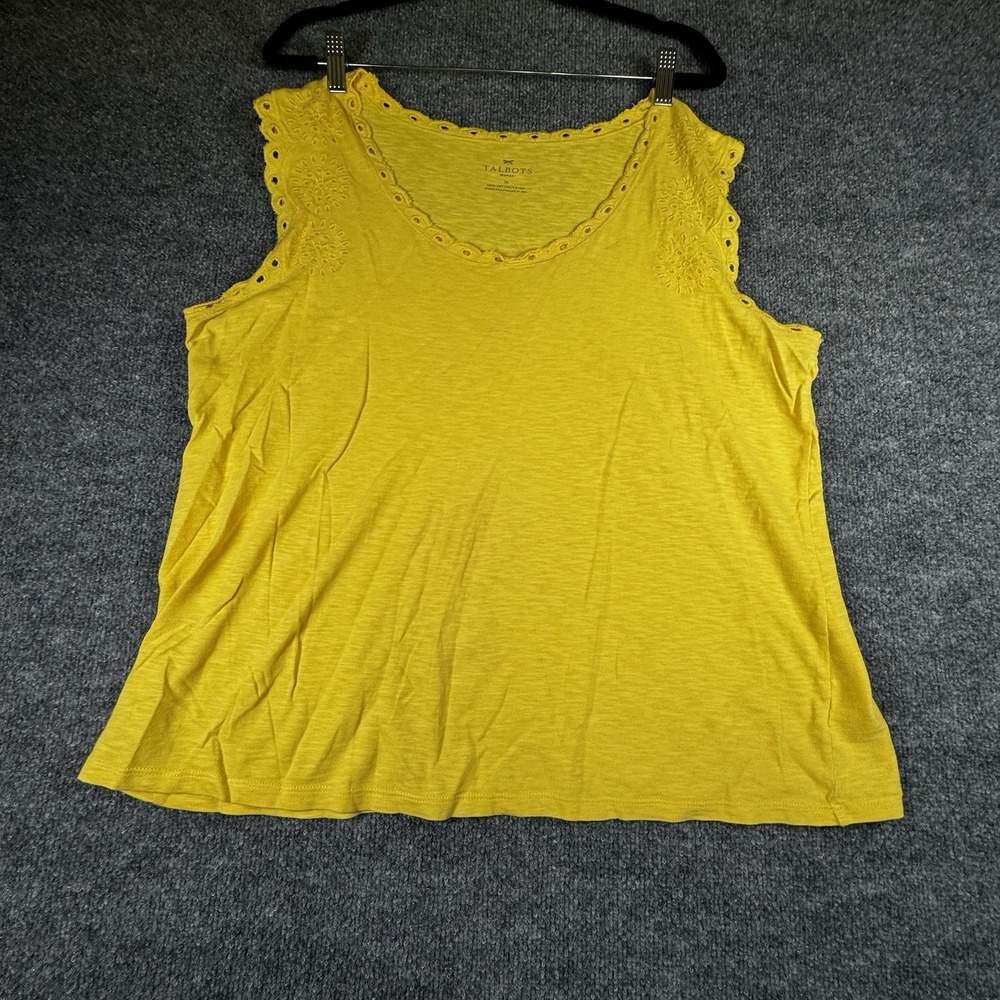 Talbots Women Yellow Embroidered Cotton Eyelet Sleeveless Top 1X Coastal Boho